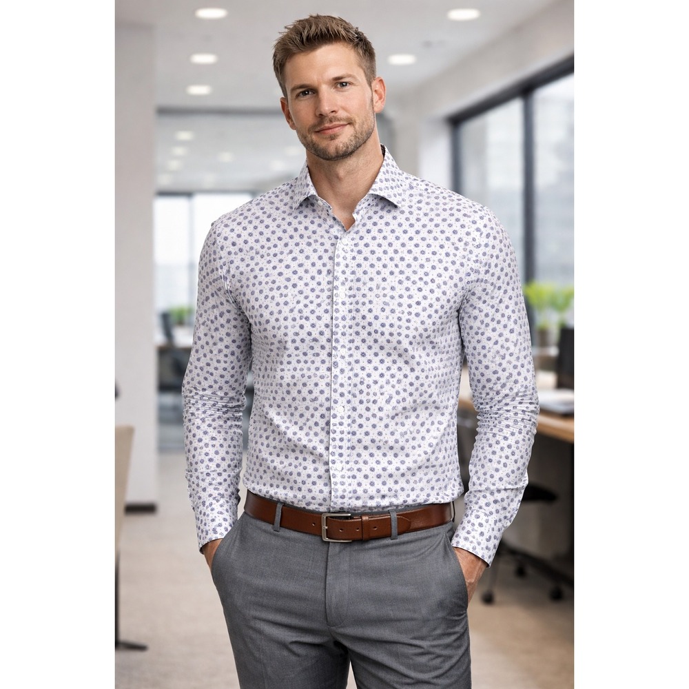 Emanuel Berg‎ Mens Modern Fit Cotton Shirt Blue Medallion Print Size L 16.5 42